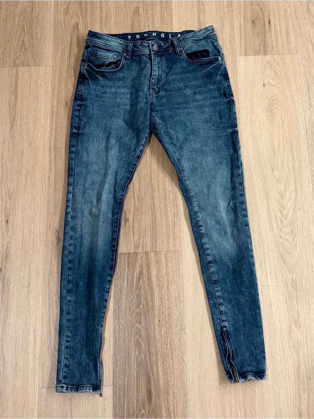 YoungLA 603 Men’s Streetwear Skinny Jeans Dark Blue size 32x32 Ankle Zipper